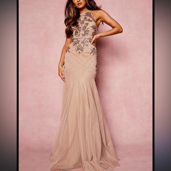 Boohoo Nude Embellished Gown - Picture 1 of 11